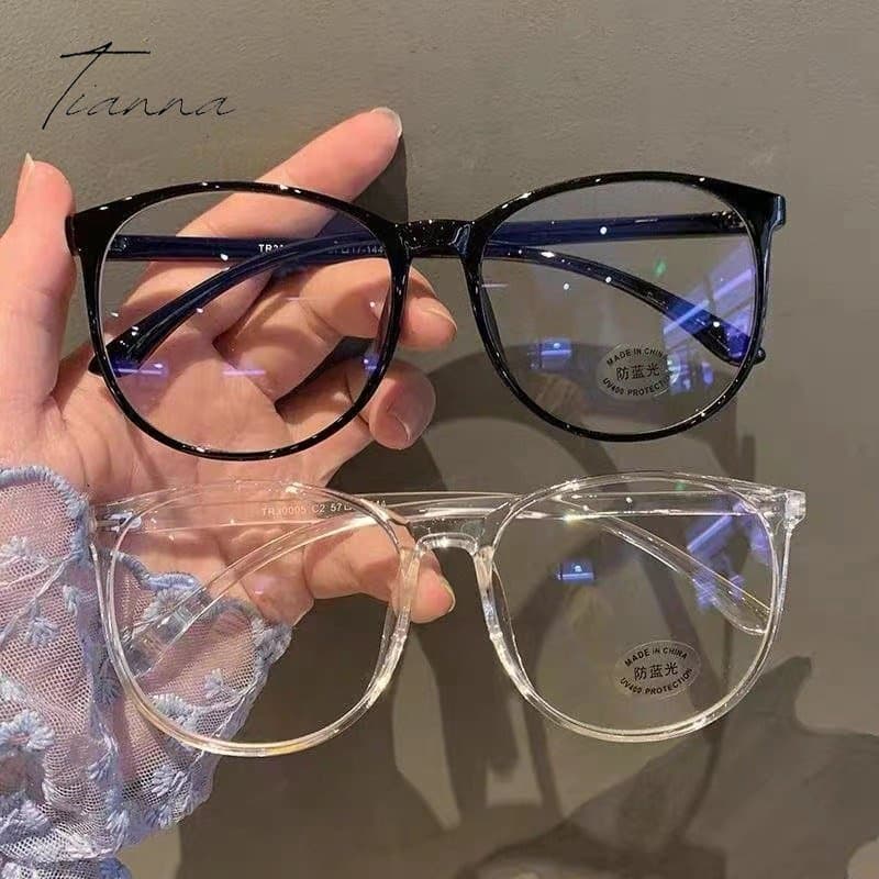 Moldura De Óculos Retrô Transparente Fashion Feminina Homem Anti-Luz Azul Com Espinha Redonda