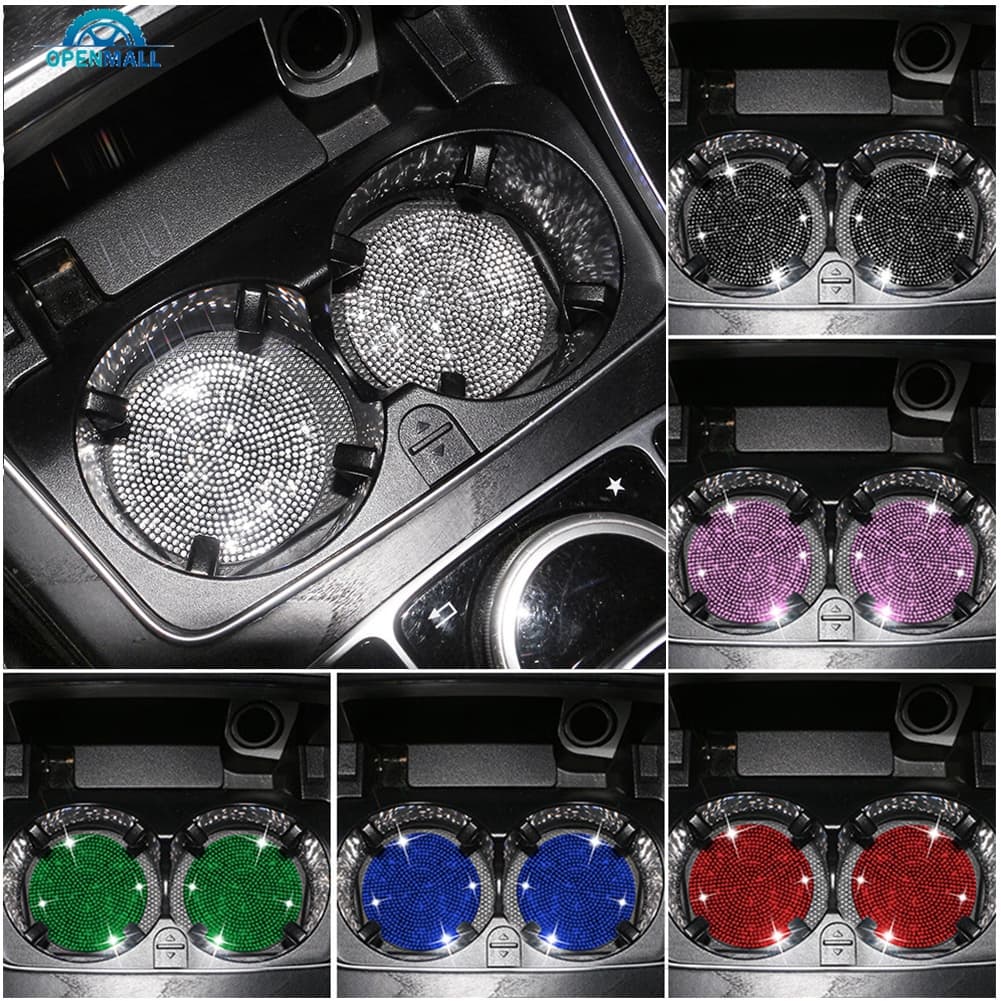 OM 2pçs Porta Copos De Água De Strass Para Carro Sílica Gel Antideslizante Suporte Bling Universal Auto Interior Acessórios porta copo carro organizadores