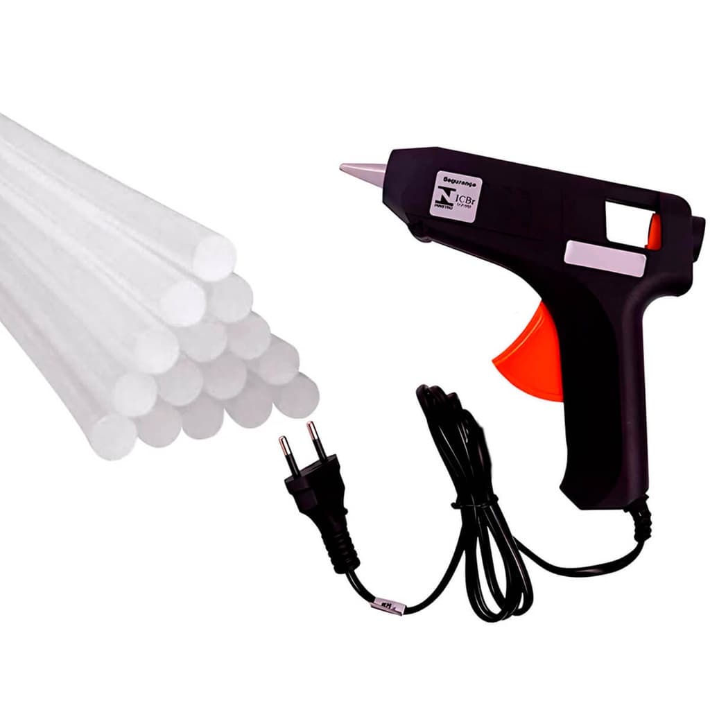 Pistola De Cola Quente Pequena Bivolt + 10 Bastões De Cola Quente Fino