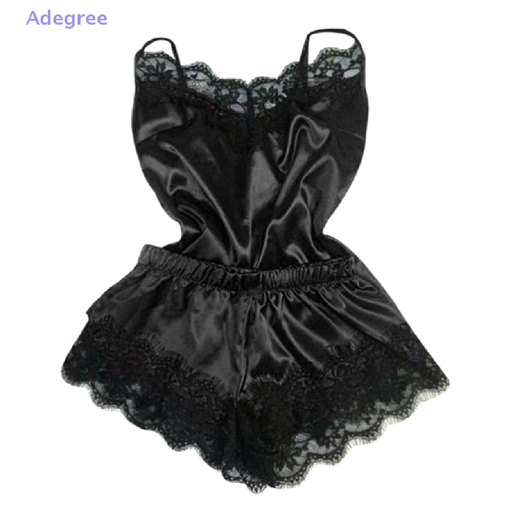 Adegree Roupa De Dormir Feminina Sem Mangas Noite Renda Aparar Sa Cami Top Pajama Conjunto Novo