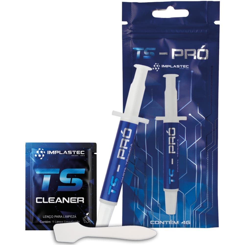 Super Pasta Térmica TS-PRÓ Implastec com Seringa Aplicadora + Espátula + Sache de Álcool para Preparação