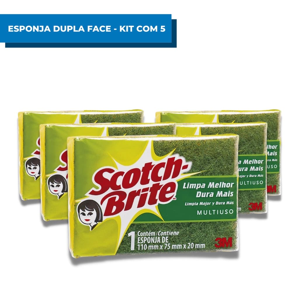 Kit C/5 Esponjas de Lavar Louça Bucha De Limpeza Multiuso Dupla Face 3m Scotch Brite