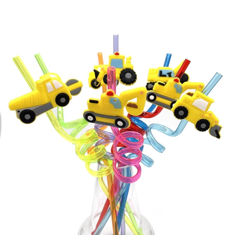 8pcs/Pack Escavadeira Para Veículos De Construção Canudos Reutilizáveis Plásticos Bebidas