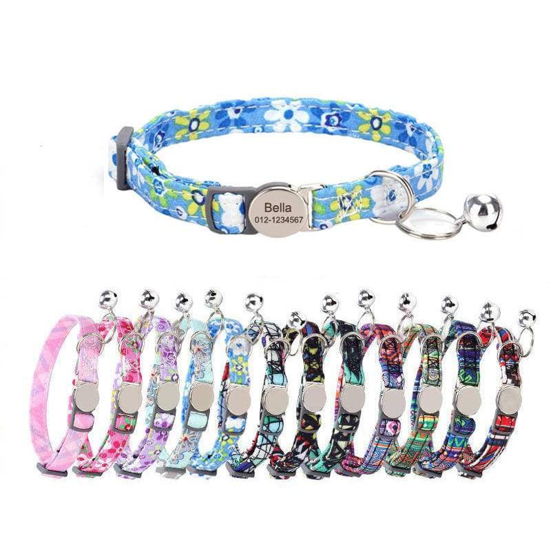 [Gravo Grátis] Coleira Personalizada Impressa Para Gatos Com Fivela De Segurança Nome Gravado Colar De Cachorro Gatinho Ajustável Anti-Perda