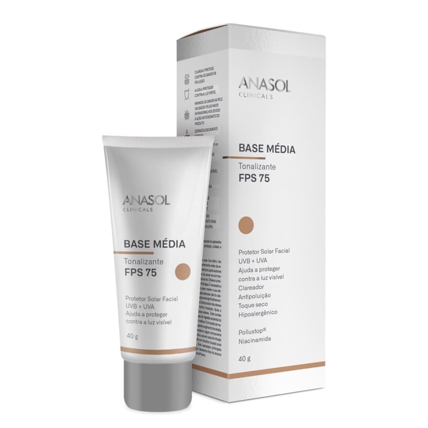 Anasol Protetor Clareador Facial Base Media ou Clara FPS 75 Clinicals Antipoluição 40g