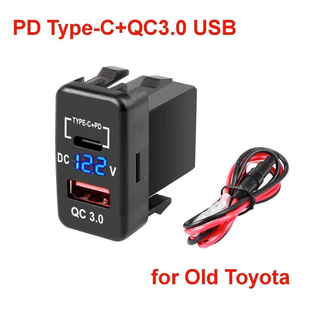 Carro 12V 24V PD Tipo C QC3.0 Carregador USB Adaptador De Tomada Com Voltímetro LED Impermeável Para Toyota Antigo
