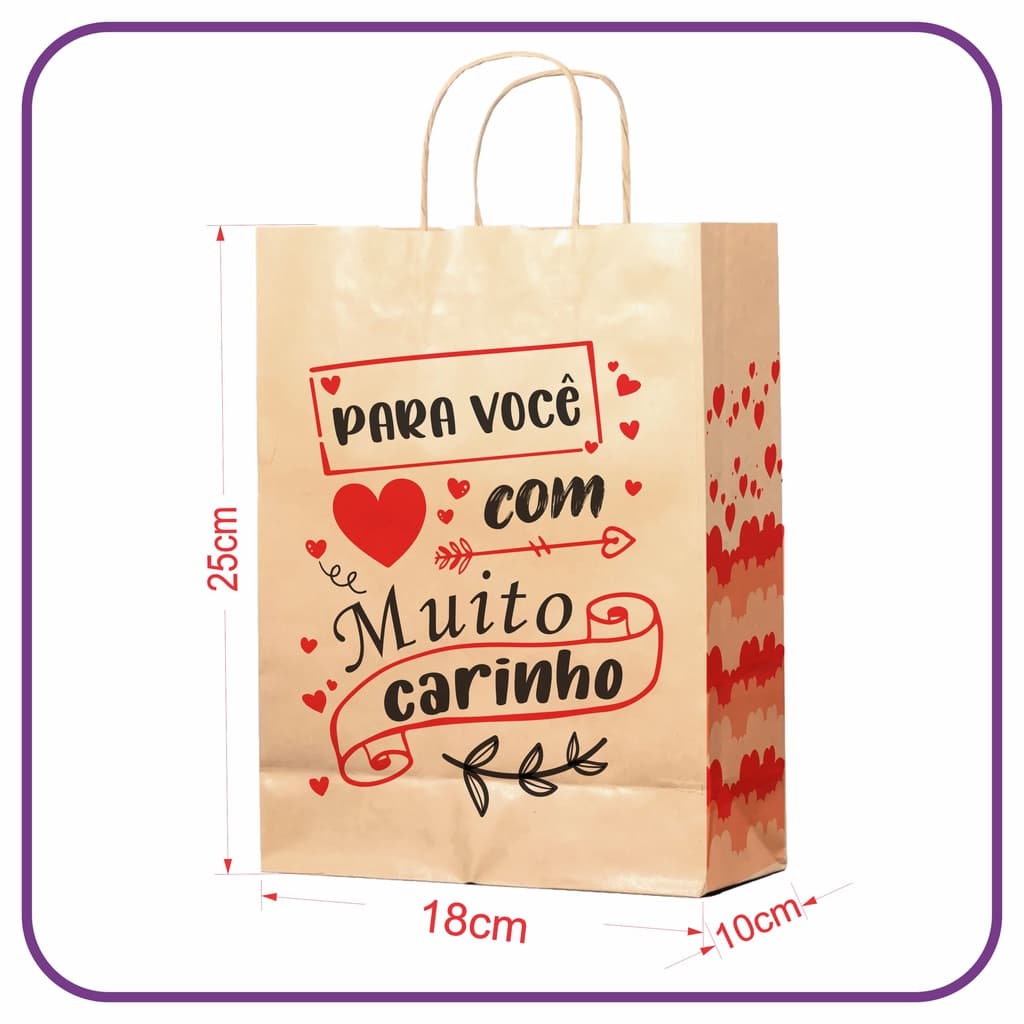 Sacola Kraft para Presente - 10 Unidades -PP (18x10x25) (MC)
