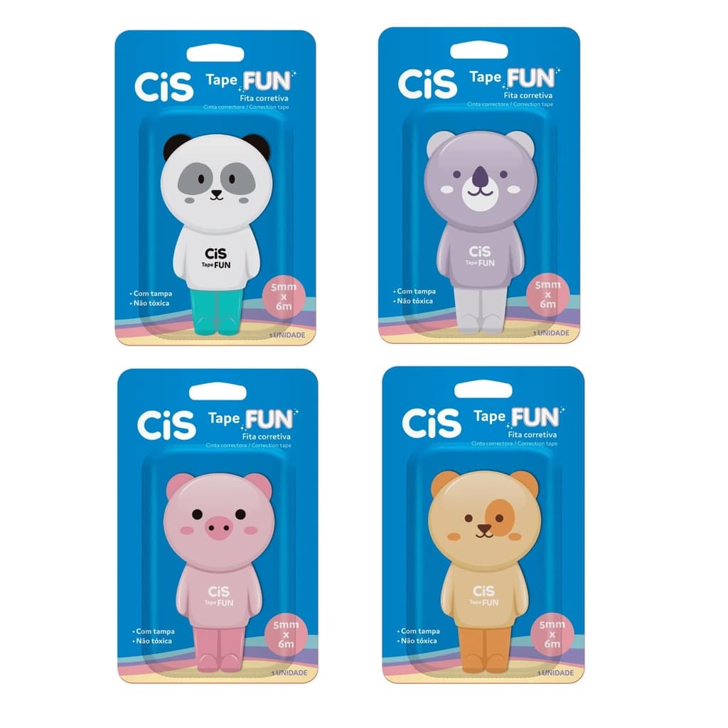 Fita Corretiva Cis Tape Fun 4 Modelos Divertido 5mm X 6m