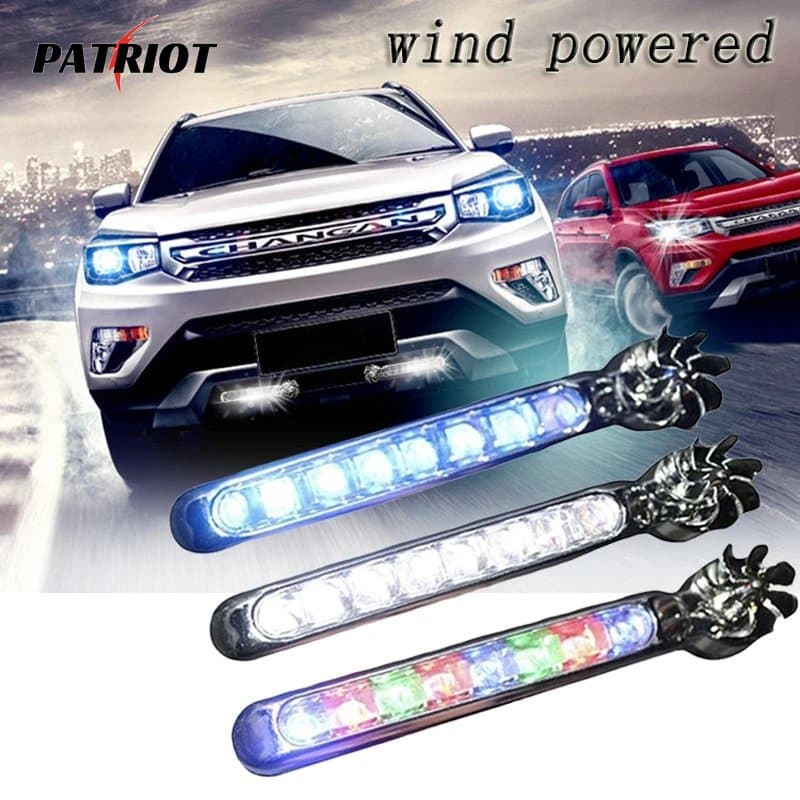 1/2 Pcs Energia Eólica Para Carros LED DRL Lâmpada Ambiente Automática Sem Necessidade De Fonte De Alimentação Externa Luzes De Corrida Diurna Faixa Branca Azul Farol Acessórios De Estilo Automático