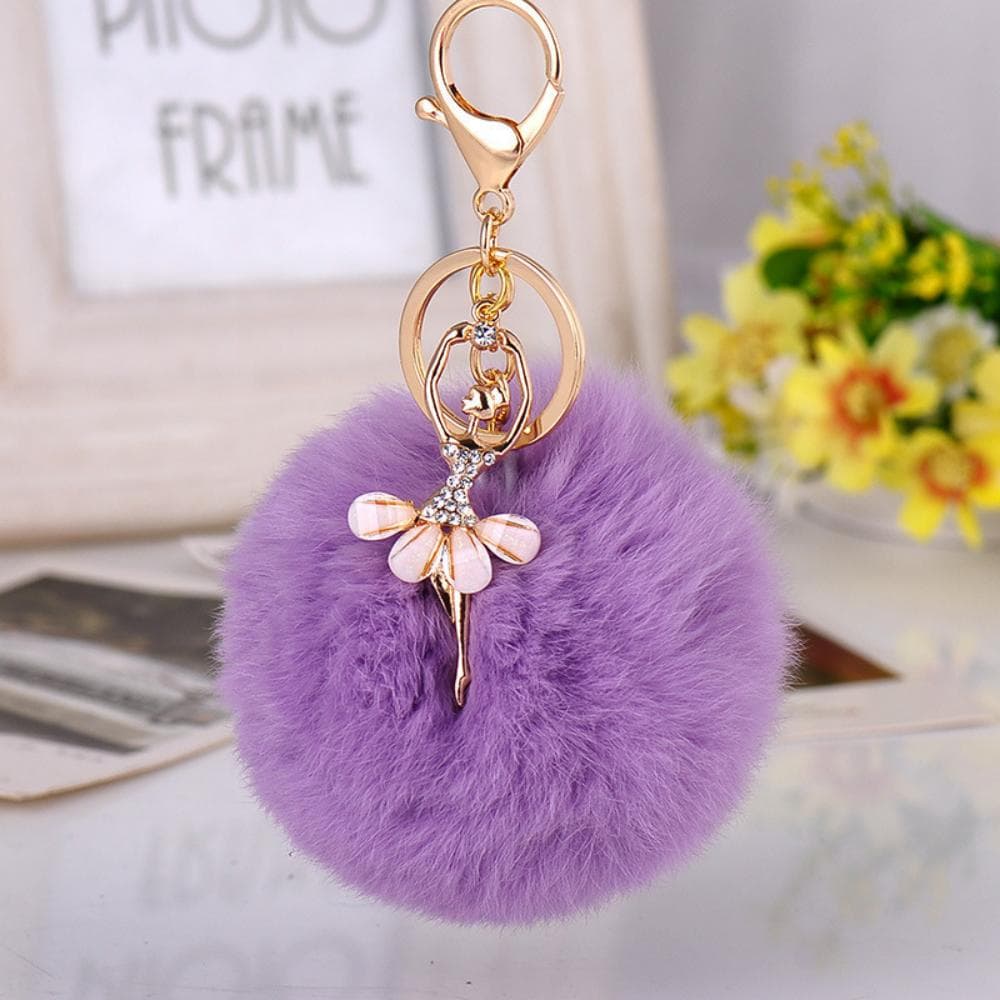 Chaveiro Fashion Rhinestone Ballerina Fofo Imitação Coelho Pelo Pompom Para Mulheres Bolsa Pingente Carro Presentes