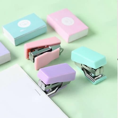 Mini Grampeador De Papel Com Grampos Tons Pastel Papelaria Fofa Office Grampeador e Grampos Pequeno