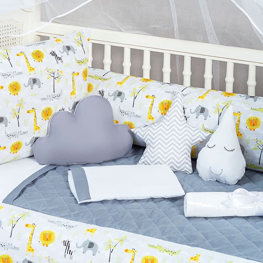 Kit protetor de berço menino menina 2 laterais modelo safari 13 peças