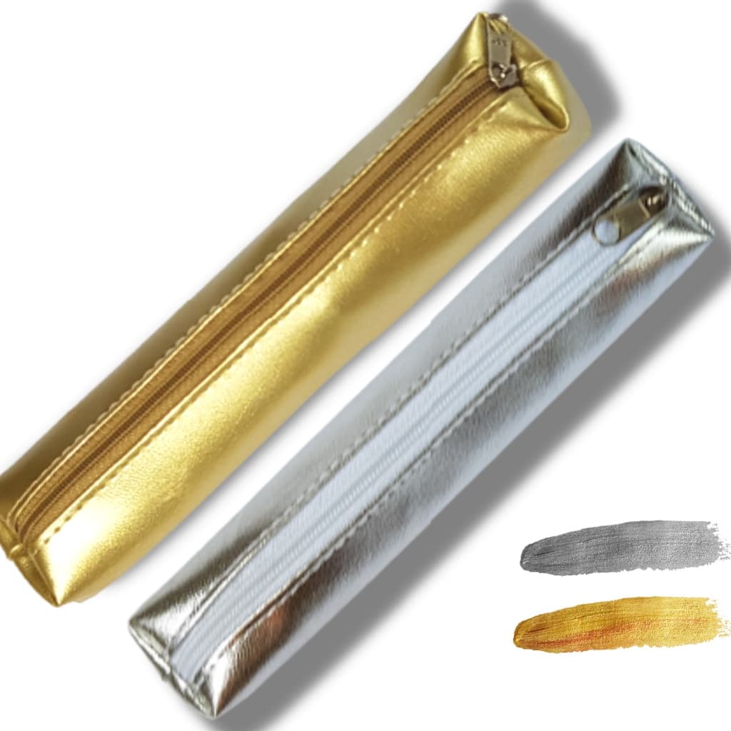 Estojo tubinho Metálico Prata Dourado fino pequeno feminino
