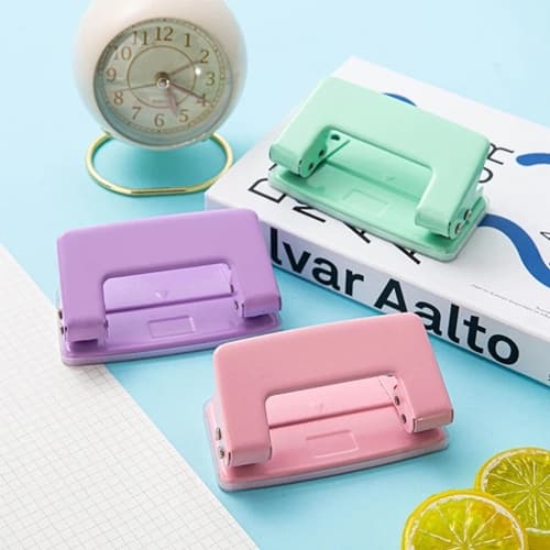 Perfurador Manual De Papel Furo Duplo Tons Pastéis Rosa Lilás Verde