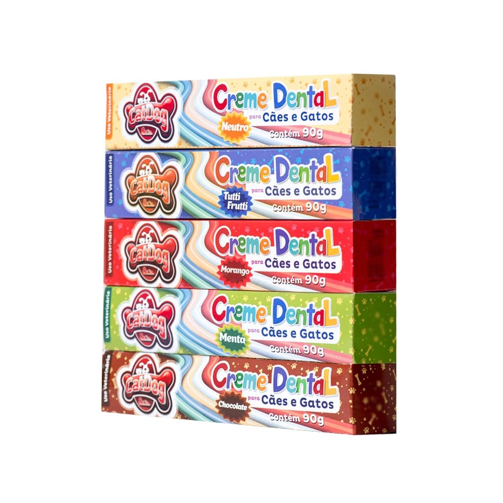 Creme Dental P/ Cães E Gatos Cat-dog 90g - Kit 5 Sabores