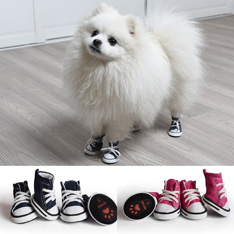 4 Pcs Anti-skidding Denim Canvas Dog Shoes Pet Shoes Waterproof Shoes Sneakers Breathable Booties Outdoor Dog Shoes