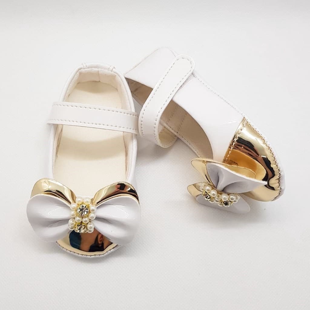 Sapatilha Verniz Baby recém nascido  Menina com Bico Metalizado