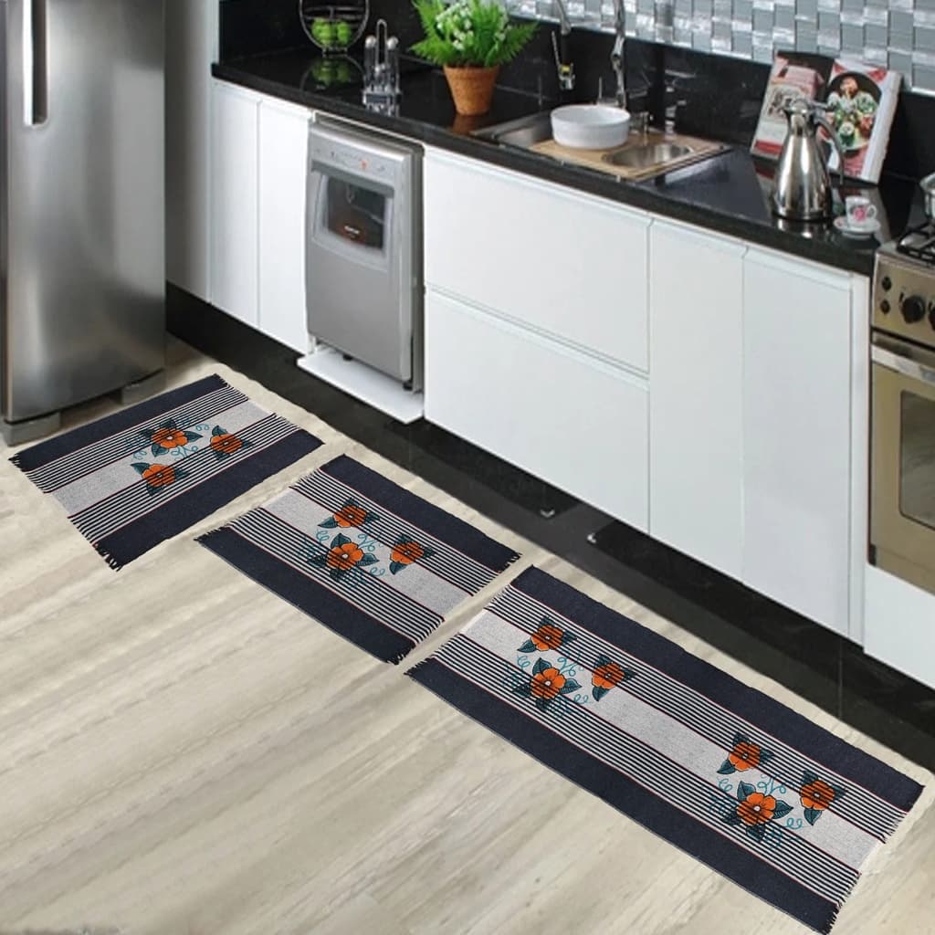 Passadeira Tapete Cozinha 3 Peças Estampado Decoração Algodão