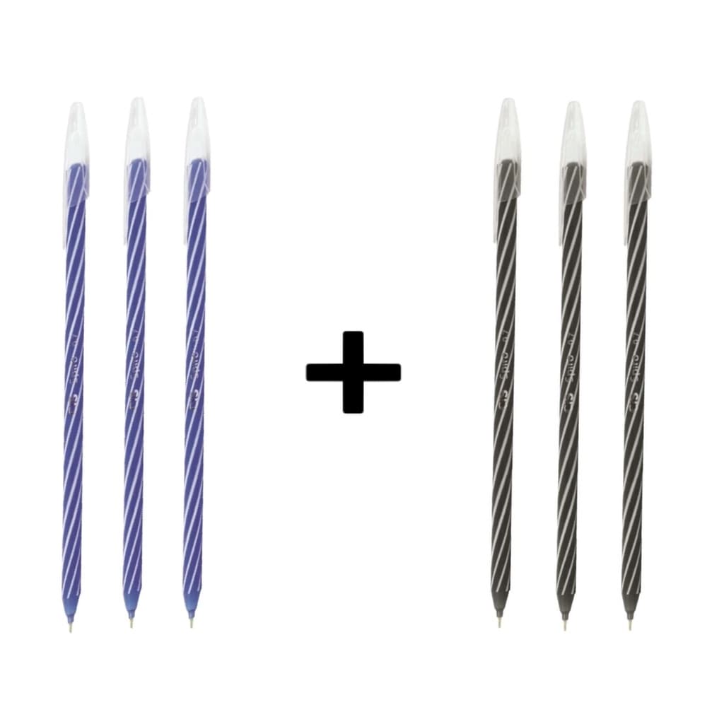 Kit 3 Canetas Esf. Spiro Preta + 3 Canetas Esf. Spiro Azul