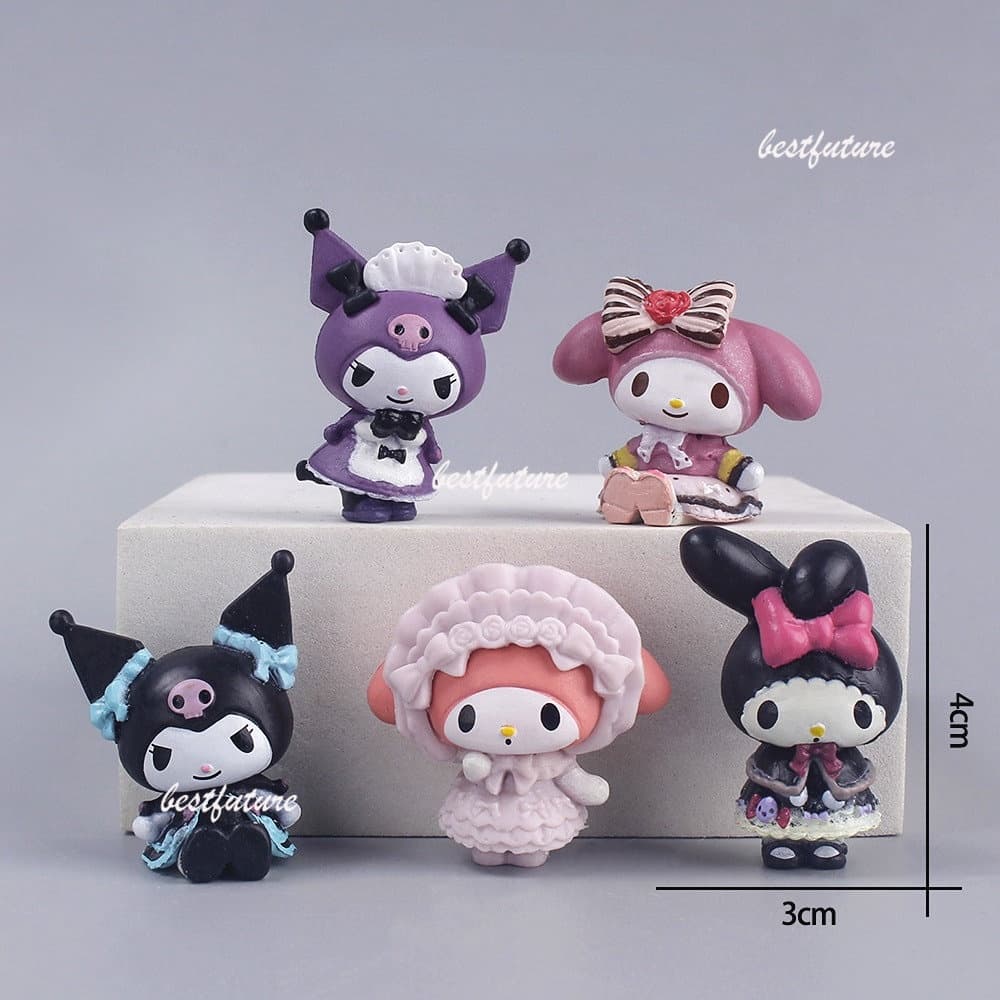 5 Peças/set Kuromi Melody Action Figure Boneca Ornamento Desktop Decorativo Carro Brinquedos