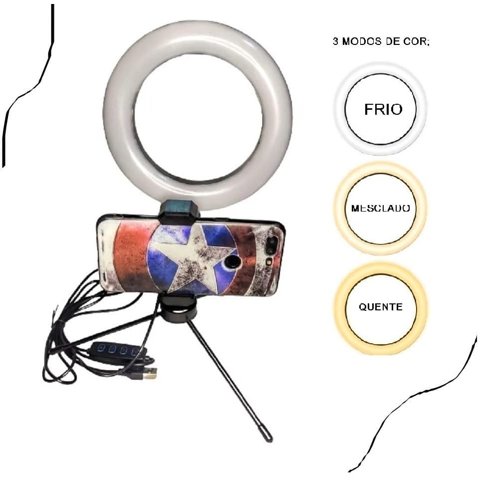 Ring Light Mesa Portátil Iluminador Led C Tripé 6 Polegadas