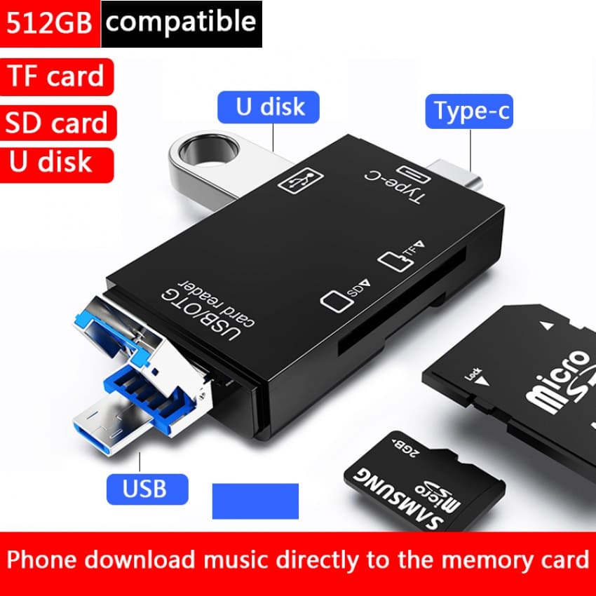 Leitor de Cartão De Memória e Adaptador 6 Em 1 OTG Alta Velocidade 6 em 1 Micro USB / TF / Tipo-C