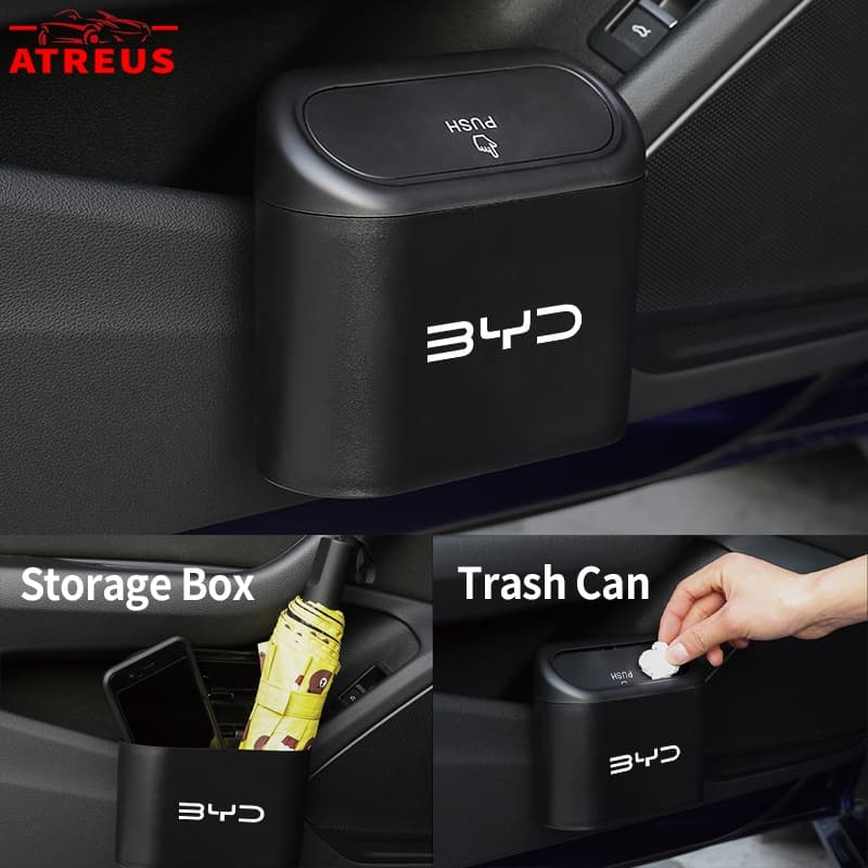Para BYD Carro De Lata De Lixo Pendurada Tampa Flip Lid Dustbin Pressing Tipo Caixa De Armazenamento Organizador De Acessórios Para BYD Dolphin Plus Dolphin Mini BYD Seal Yuan Plus Song Plus HAN TANG