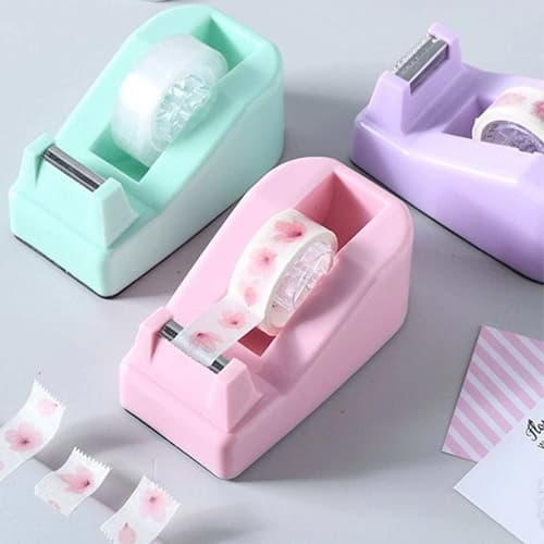 Suporte Fita Adesiva Durex Pequeno De Mesa Washi Tape Rosa Lilás Verde Cores Candy Papelaria Fofa