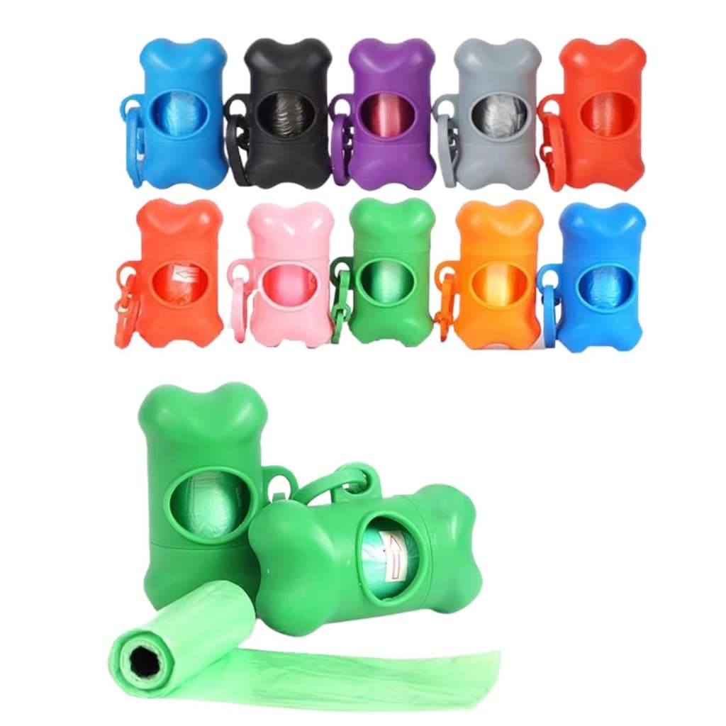 Kit Cata Caca com Porta Saquinho para Cachorro Gato Pet c/ 2 Refil Higiene Formato Osso