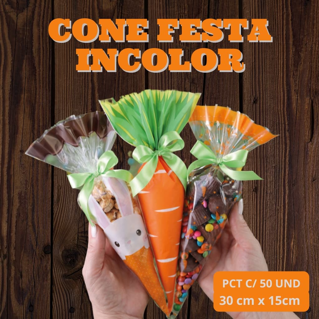 Cone Festa Incolor Páscoa 30x15cm  e 12x25 - LEVE MAIS E PAGUE MENOS