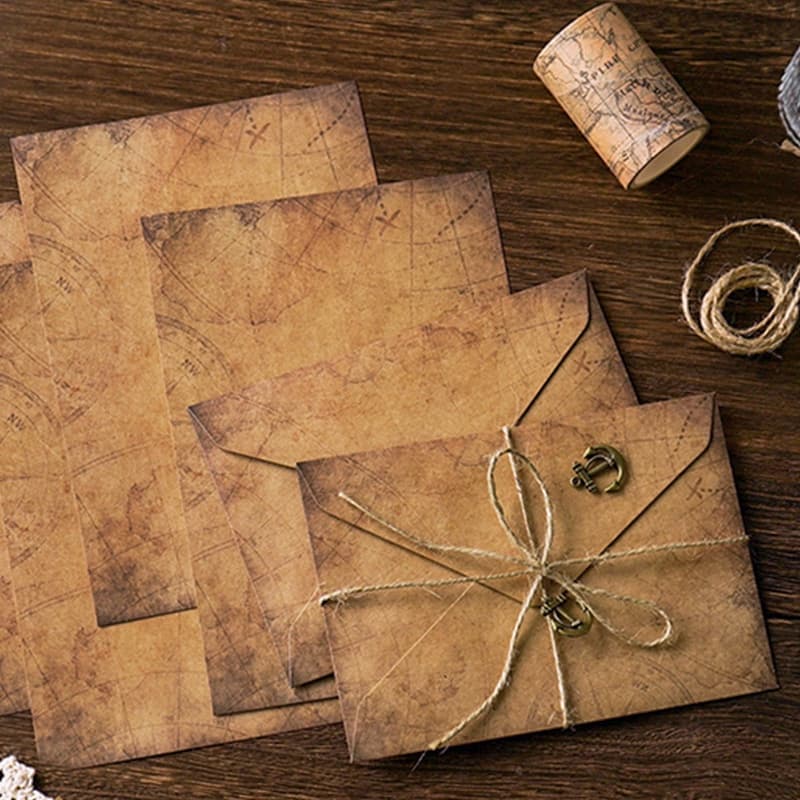 2 Peças Envelope Romântico Kraft Papel De Carta Conjunto Vintage Letterhead Com Pingente De Corda De Cânhamo