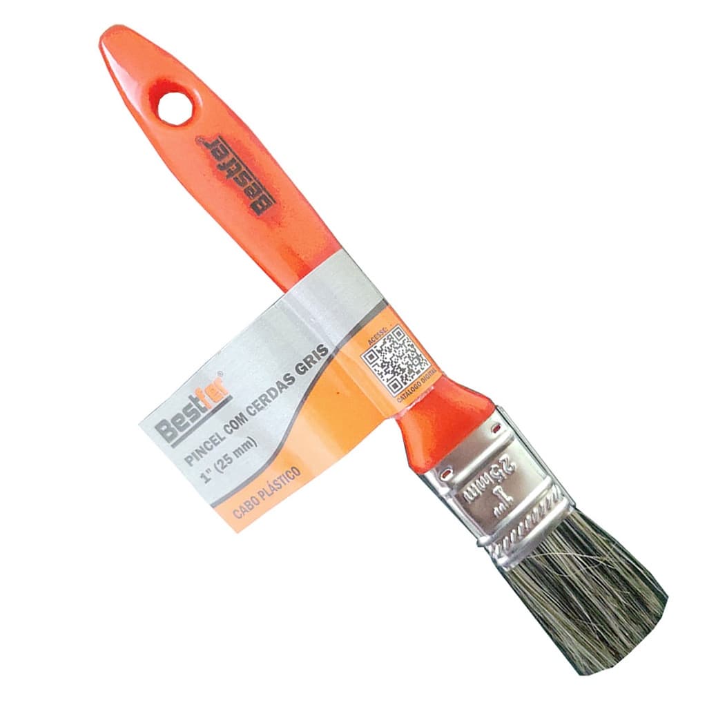 Kit 12 Pincel Trincha 1” Cerda Gris Pintura Cabo Plástico