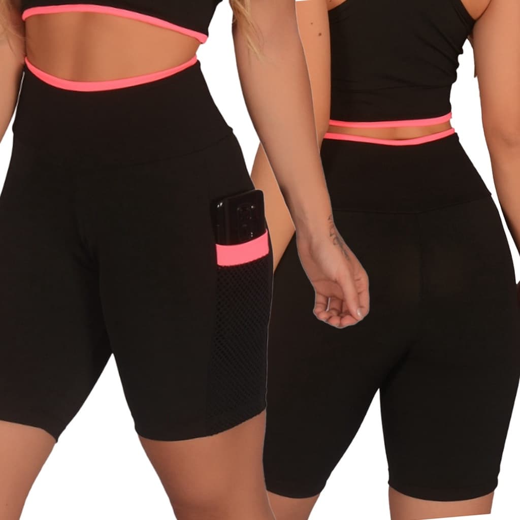 Promoção Short Feminino Fitness Academia com Bolso de Tela Porta Celular | B004