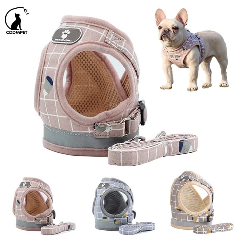 Coleira Peitoral Cachorro Com Guia Reflexiva Respirável Colete Ajustável Para Cães Pequenos Gatos