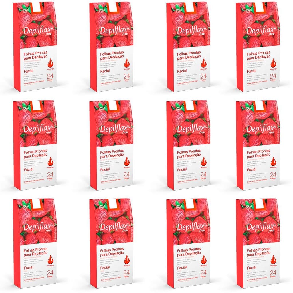 Kit 12 Unidades Folhas Prontas Faciais para Depilação Depilflax Morango