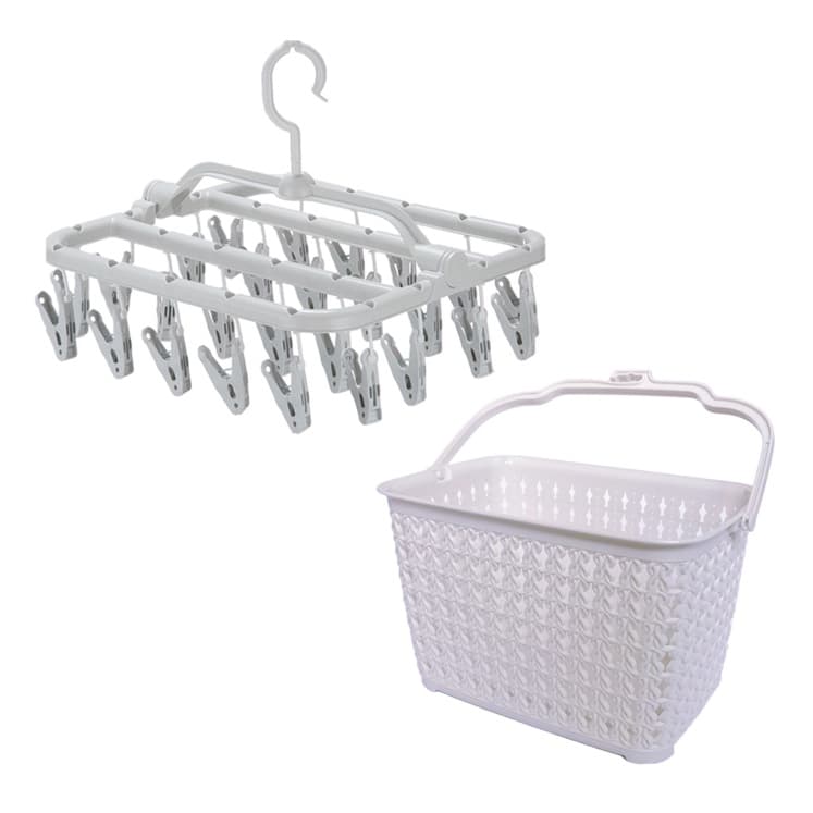 Kit Varal de Roupa Intima e Cesto de Prendedores Branco