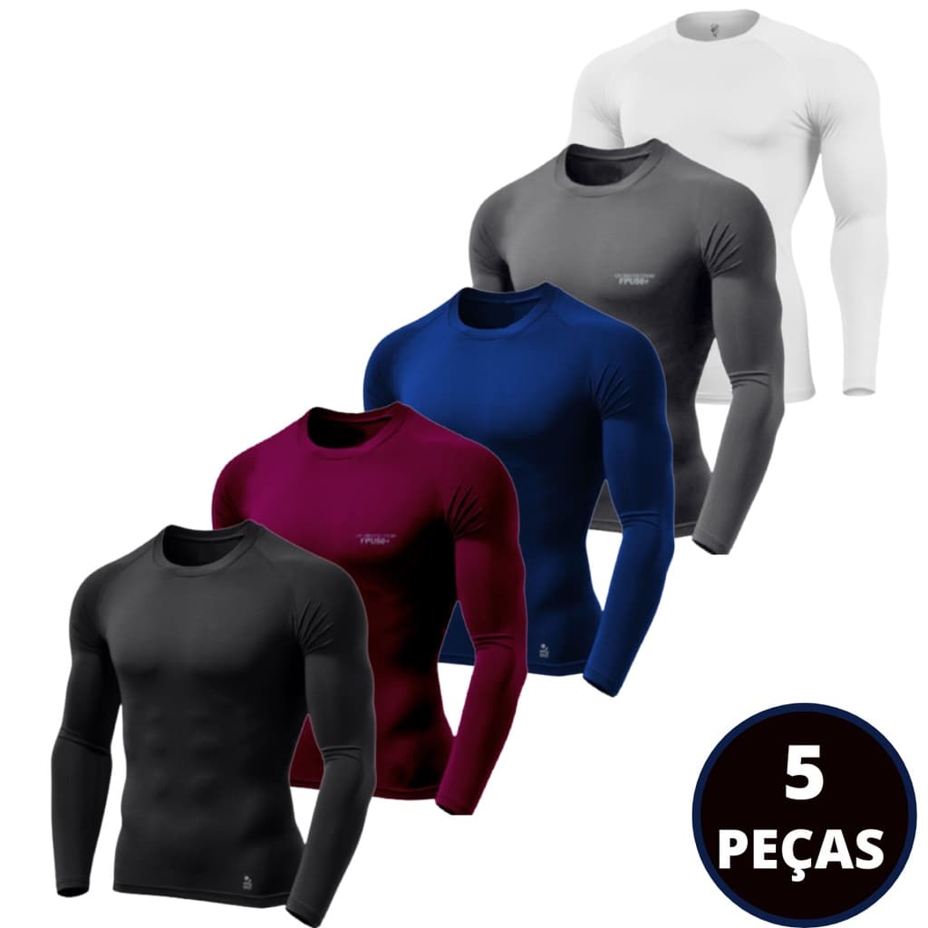 Kit 05 Camisetas Proteção Solar UV Malha Fria Segunda Pele Camisa Térmica Unissex Academia