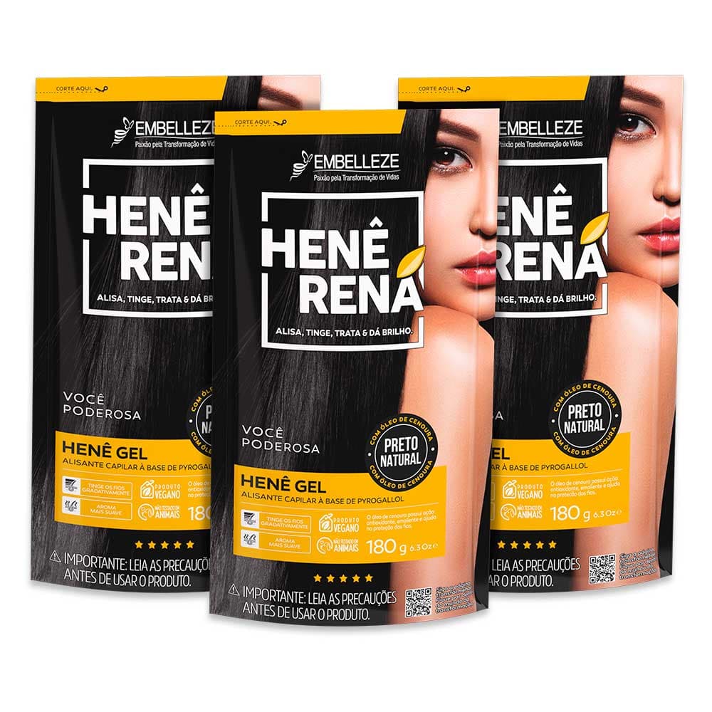KIT 3 HENÊ RENÁ PRETO NATURAL