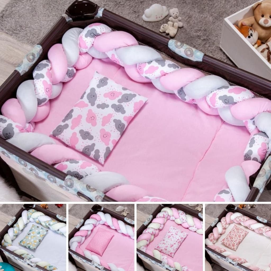 Kit Berço Desmontável Com Trança Para Menina 5 Peças (serve p/ Chiqueirinho)