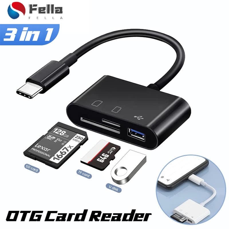 Leitor Multifuncional De Cartão Branco Preto Para SD TF De Cartões De Memória 3 Em 1 USB Tipo C OTG Adaptador Disco Flash Drive Telefone Móvel Laptop
