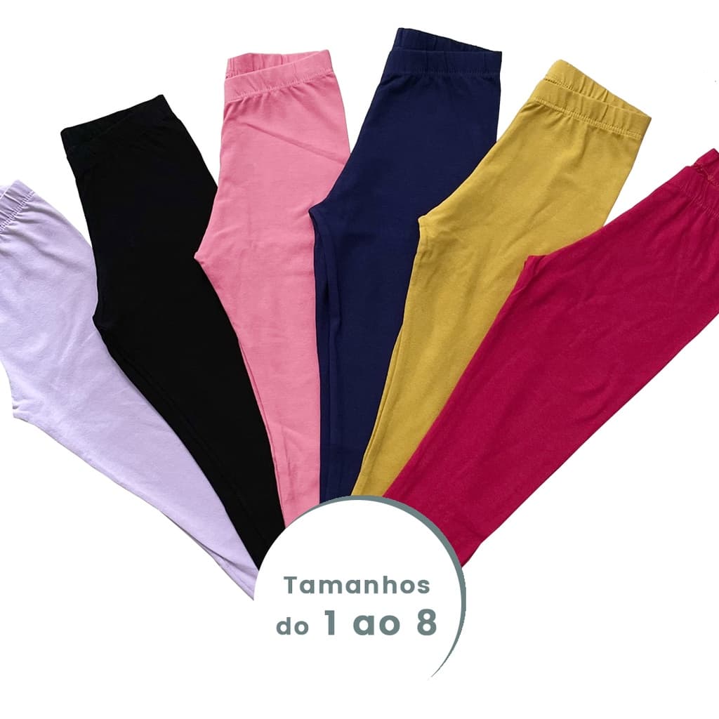 Kit 5, 3 ou 1 Calça Legging Escolar Lisa Infantil Menina Volta as Aulas Sortidas