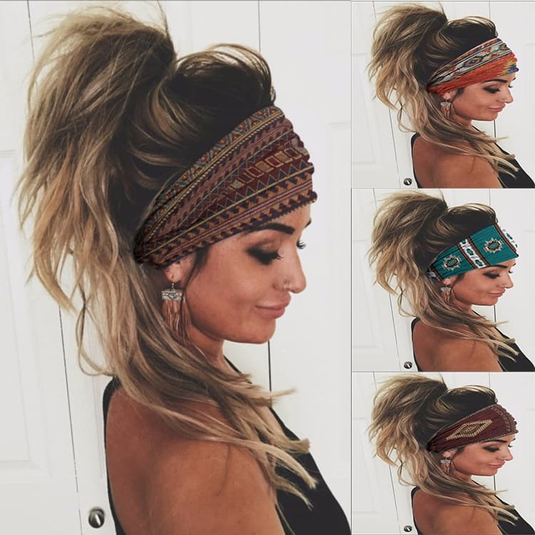 Bandana Elástica Boho Floral Para Cabelo/De Nó Largo Com Impressão Retro