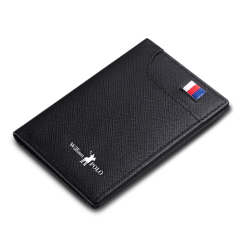 WILLIAMPOLO Carteira Masculina 6 Porta-Cartões Bolsa Para Homens De Couro De Luxo De Cartão De Crédito Pequena O Marido Preto