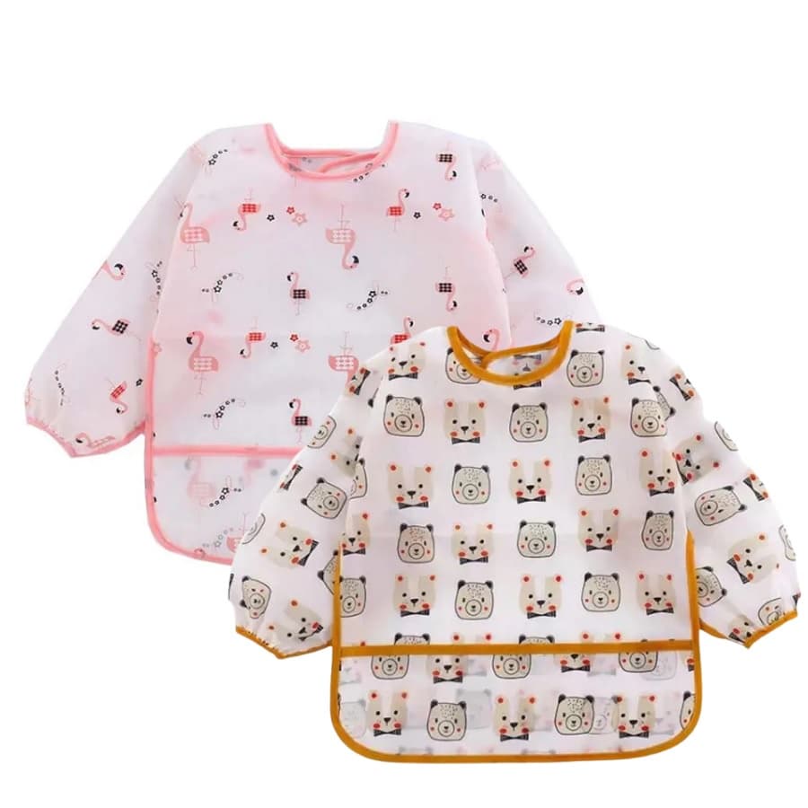 Babador manga longa BLW Kit 2Unds - Flamingo e Ursinho