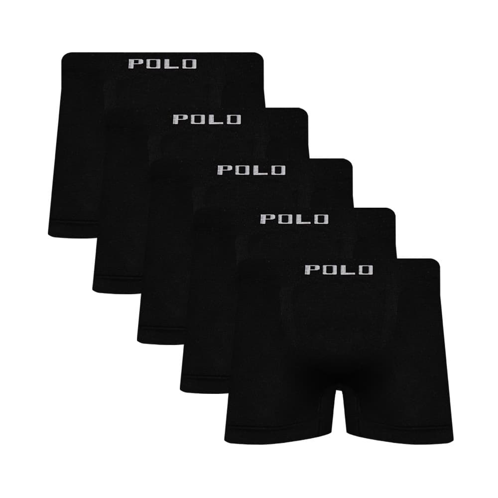 Kit 5 Cuecas Polo Star Boxer Microfibra Leve Sem Costura Preto