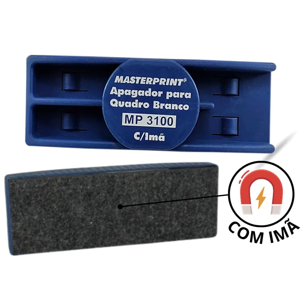 Apagador Para Quadro Branco Magnético MP3100  Com Depósito Para Marcadores - MASTERPRINT