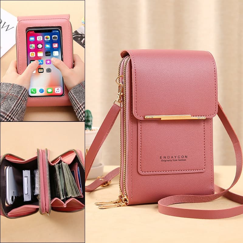 Bolsa para telefone celular com tela sensível ao toque Bolsa para senhoras com chave multifuncional com zíper