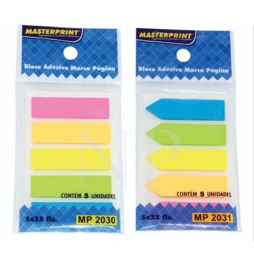 Bloco Adesivo Reto e Seta Marcador de Páginas Flag 5 Cores Neon MASTERPRINT