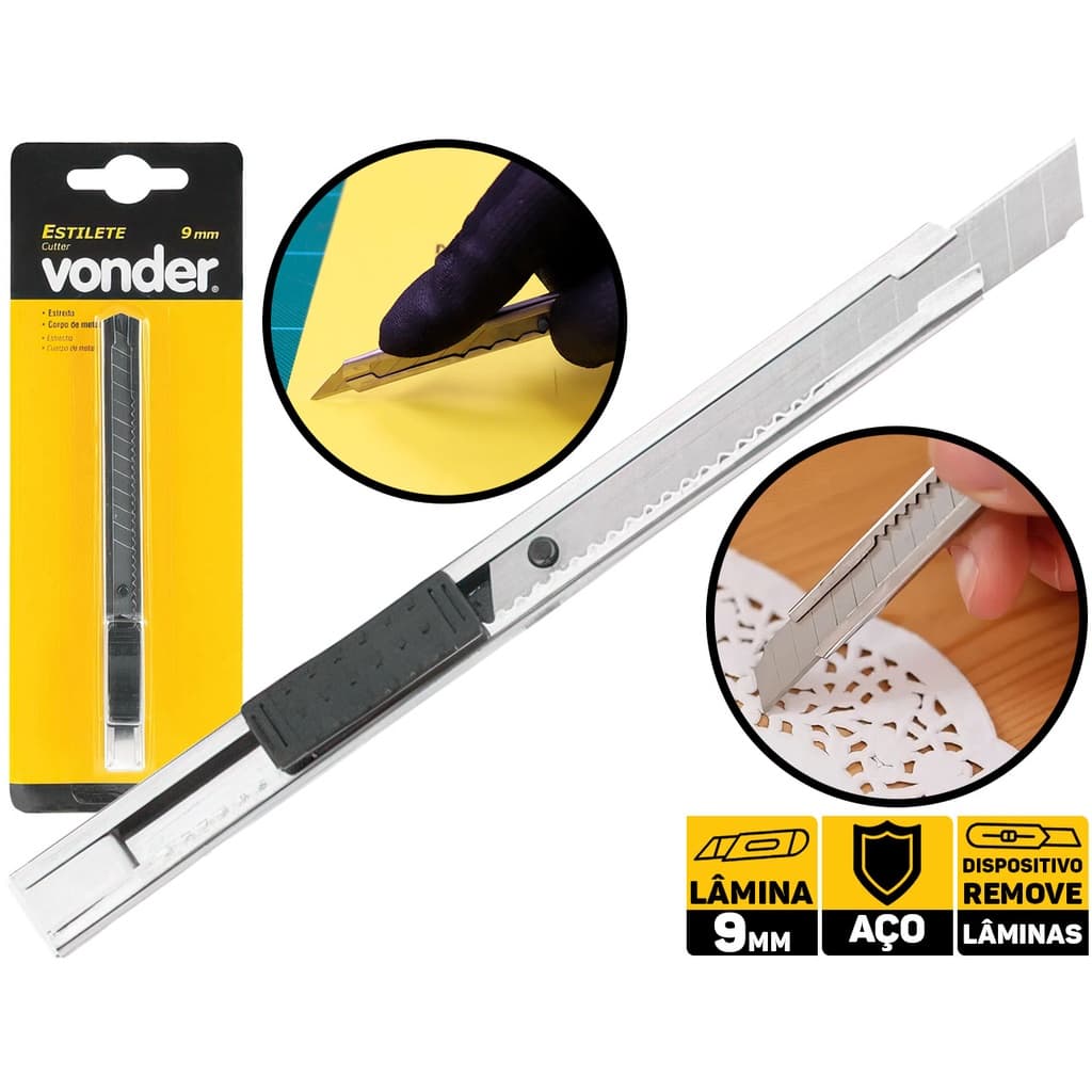Estilete Profissional Estreito Corpo Metálico 9 Mm Leve Compacto Qualidade Vonder