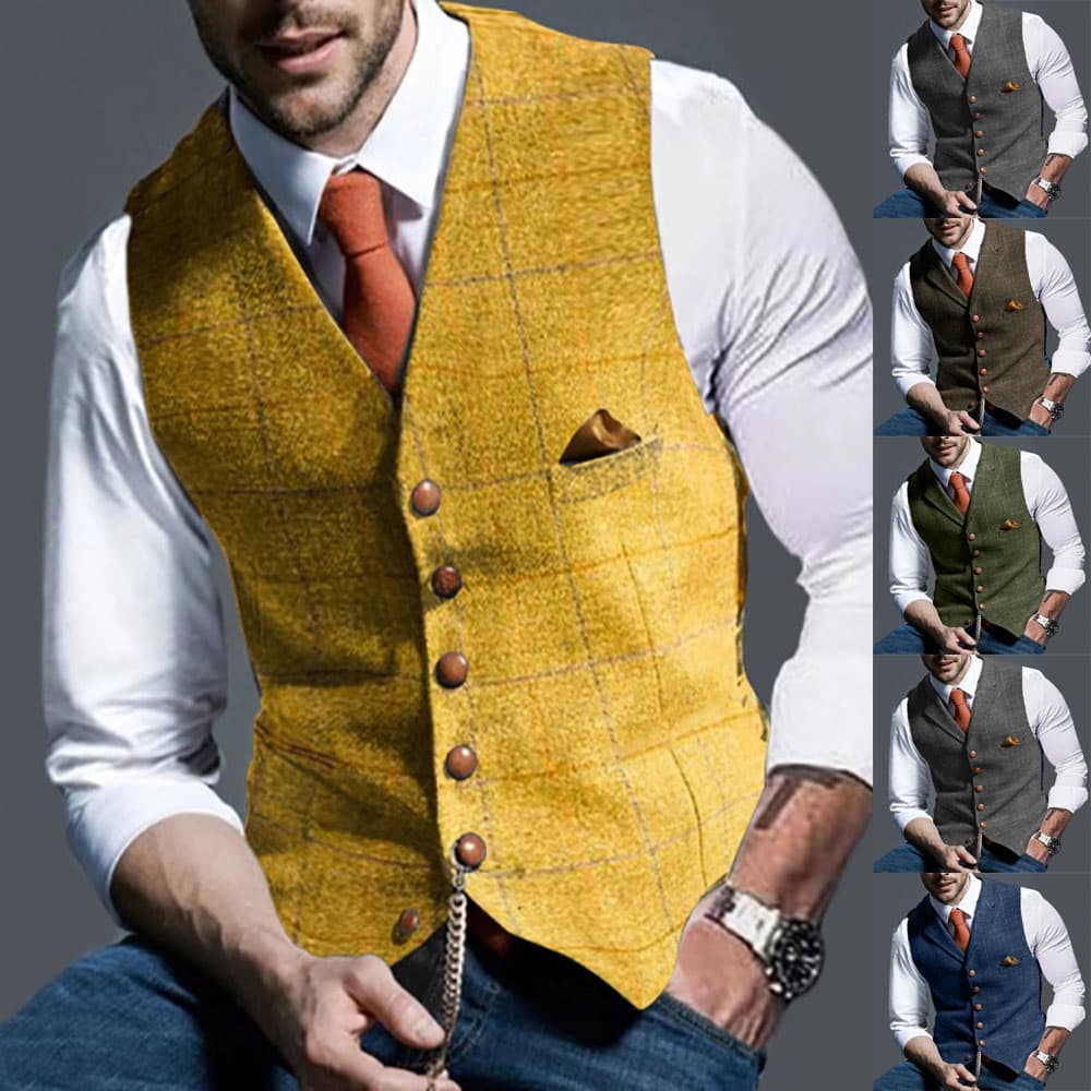 Colete Social Masculino Xadrez Oxford Slim Fit Com Botão Modelo Italiano Formal Banquete Elegante Alta Qualidade